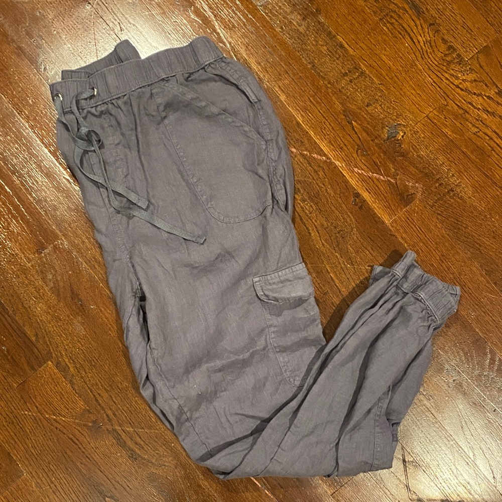 Nicole Miller Gray Cargo Joggers with Drawstring Waist